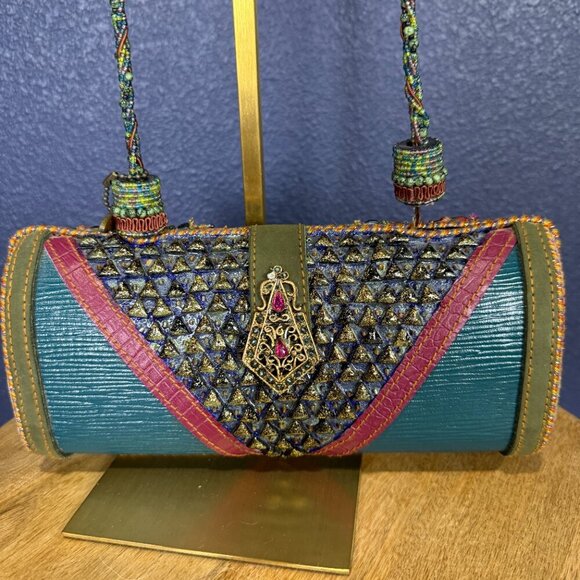 Mary Frances Heavily Embellished Mother of Pearl Beaded East West Shoulder Bag - Picture 2 of 6